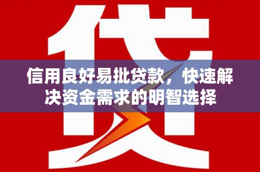 玉东信用良好易批贷款，快速解决资金需求的明智选择