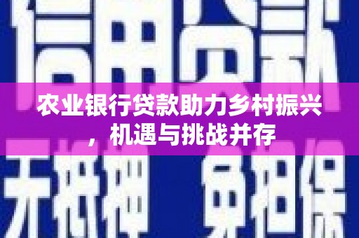 玉东农业银行贷款助力乡村振兴，机遇与挑战并存