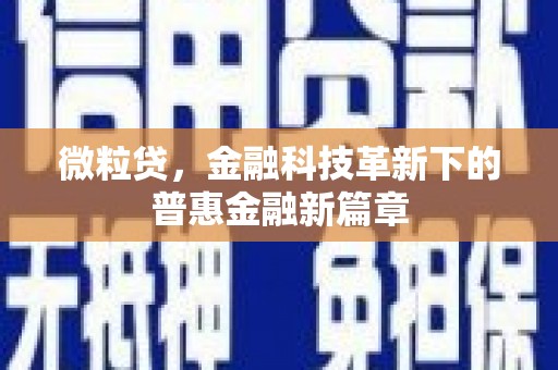 玉东微粒贷，金融科技革新下的普惠金融新篇章